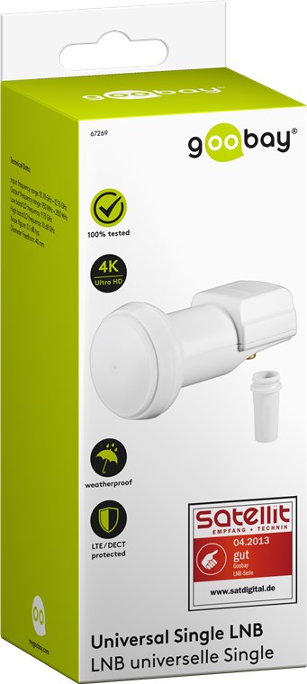 Universal Single LNB - digitaler SAT-LNB (DVB-S2) für 1 Teilnehmer (8K/4K/UHD/HDTV/3D Empfang) Universal Single LNB - digitaler SAT-LNB (DVB-S2) für 1 Teilnehmer (8K/4K/UHD/HDTV/3D Empfang)