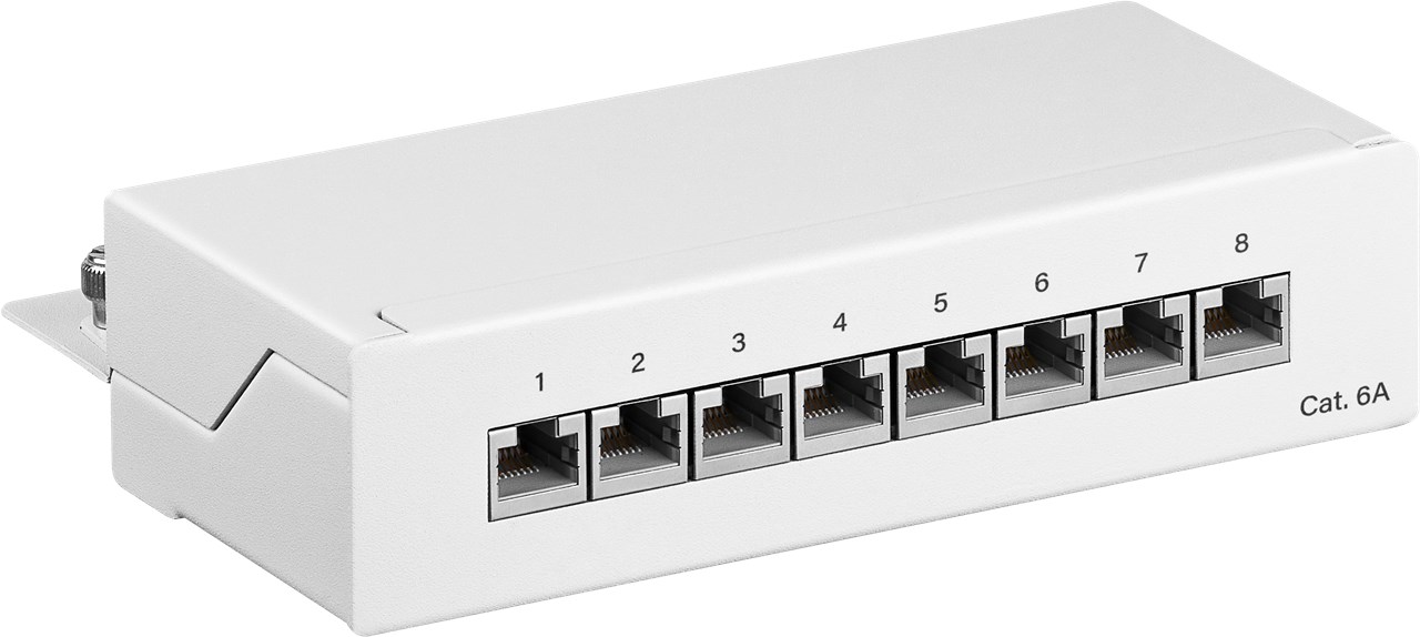 CAT 6a Mini/Desktop Patch Panel, 8 Port, (1 HE) - Farbversion Weiß - STP geschirmt, weiß CAT 6a Mini/Desktop Patch Panel, 8 Port, (1 HE) - Farbversion Weiß - STP geschirmt, weiß