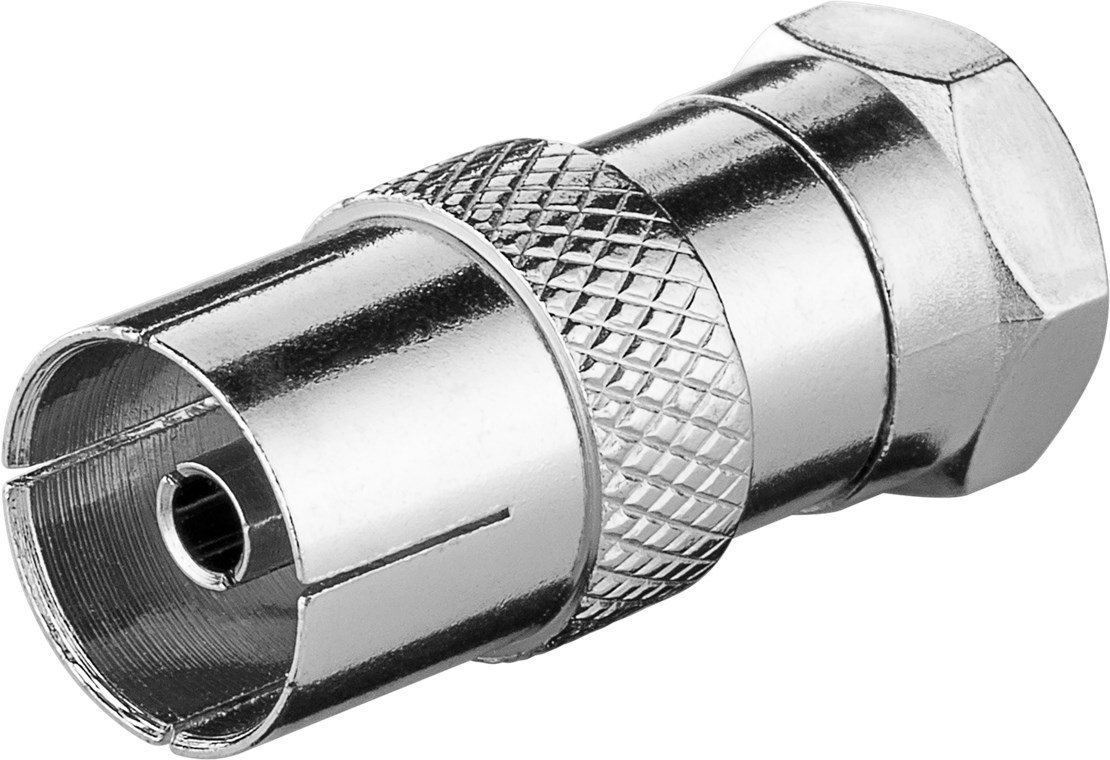 F-Adapter: F-Stecker > Koax-Buchse - Anschluss, Gehäusematerial Zink - Zink F-Adapter: F-Stecker > Koax-Buchse - Anschluss, Gehäusematerial Zink - Zink