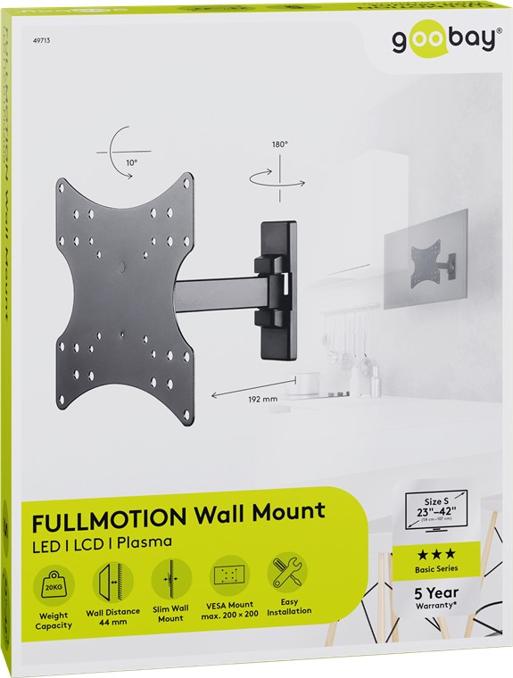 TV-Wandhalterung Basic FULLMOTION (S) - für Fernseher von 23" bis 42" (58-107cm) , vollbeweglich (schwenkbar und neigbar) bis 20kg TV-Wandhalterung Basic FULLMOTION (S) - für Fernseher von 23" bis 42" (58-107cm) , vollbeweglich (schwenkbar und neigbar) bis 20kg