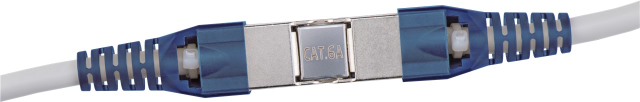 Werkzeugloser Kabel Verbinder "slim" CAT 6A, STP geschirmt - Klemmleiste für LSA Montage (werkzeugfrei)