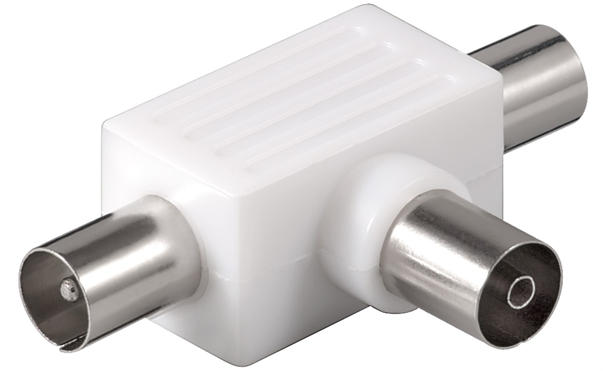 Koax T-Adapter: 2x Koax-Stecker > Koax-Buchse Koax T-Adapter: 2x Koax-Stecker > Koax-Buchse - Kunststoff