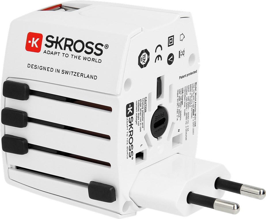 World Adapter MUV USB - geeignet für alle ungeerdeten Geräte (2-pol.), mit integriertem dualem USB-Ladegerät