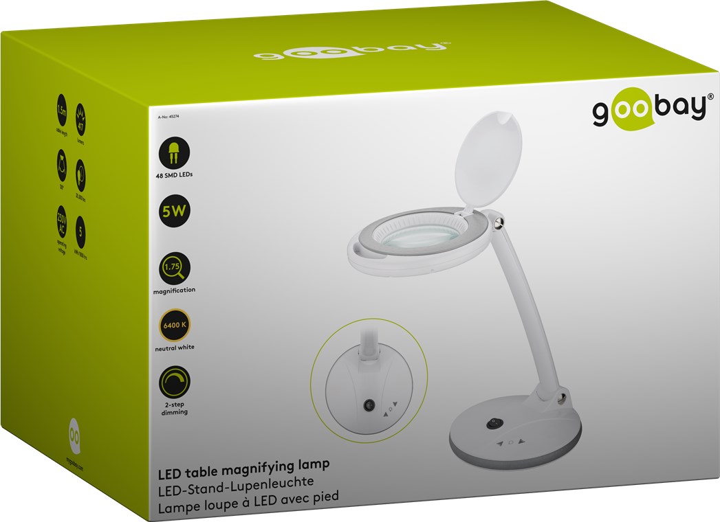 LED-Stand-Lupenleuchte easy line - 100 mm Glaslinse, 1,75-fache Vergrößerung, 3 Dioptrien, 83-417 lm