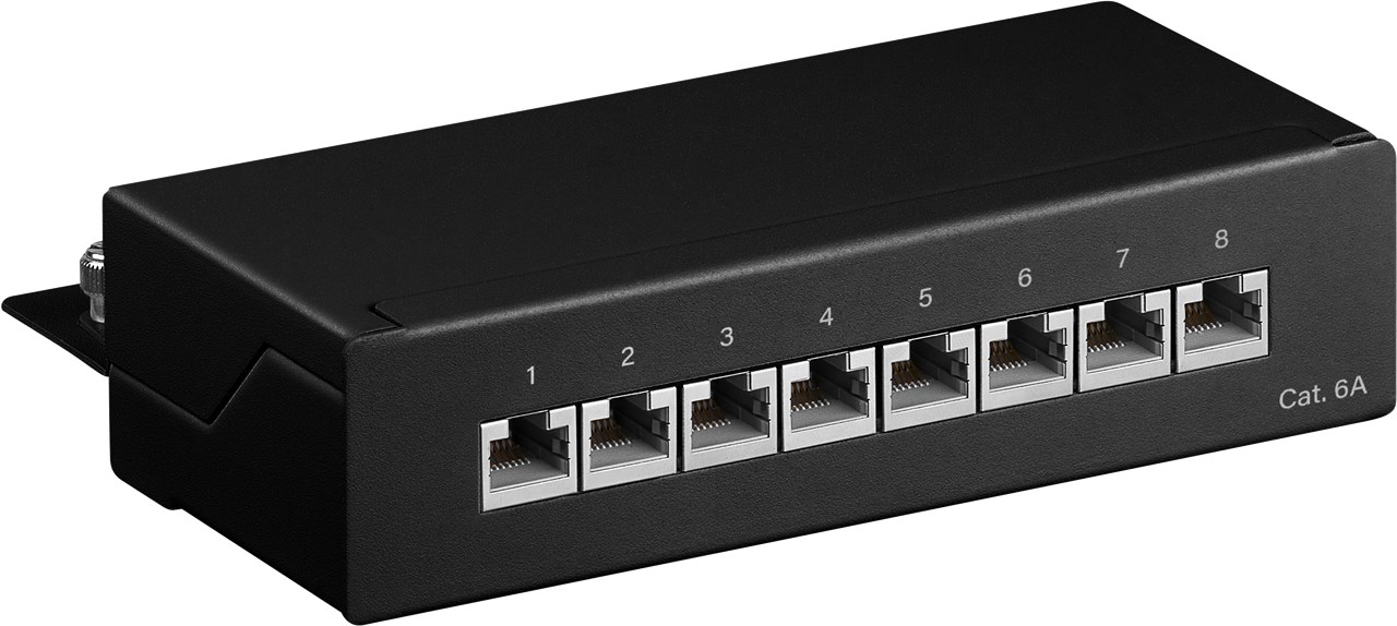 CAT 6a Mini/Desktop Patch Panel, 8 Port, (1 HE) - Farbversion Schwarz - STP geschirmt, Schwarz CAT 6a Mini/Desktop Patch Panel, 8 Port, (1 HE) - Farbversion Schwarz - STP geschirmt, Schwarz