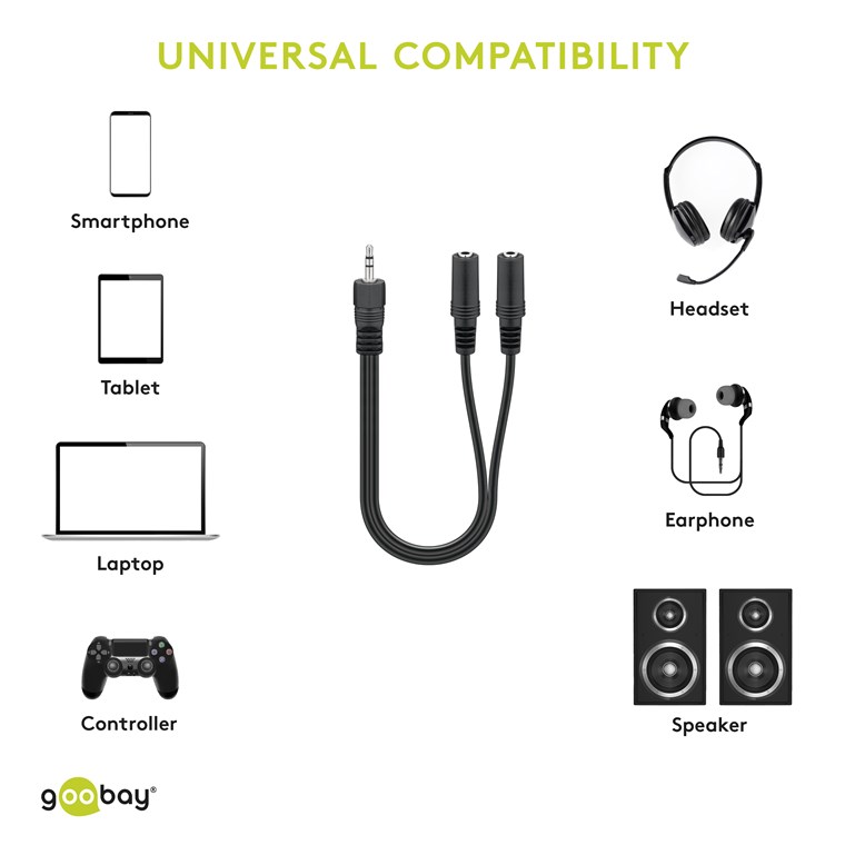 Audio Y-Adapterkabel (3,5 mm stereo) - Kabellänge 0.2 m - Klinke 3,5 mm Stecker (3-Pin, stereo) > 2x Klinke 3,5 mm Buchse (3-Pin, stereo) Audio Y-Adapterkabel (3,5 mm stereo) - Kabellänge 0.2 m - Klinke 3,5 mm Stecker (3-Pin, stereo) > 2x Klinke 3,5 mm Buchse (3-Pin, stereo)