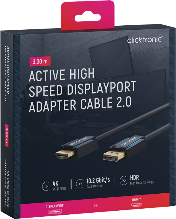 Aktives DisplayPort-auf-HDMI™-Adapterkabel - Kabellänge 3 m - Premium-Kabel|1x DisplayPort-Stecker >> 1x HDMI™-Stecker|3,0 m|4K @ 60 Hz Aktives DisplayPort-auf-HDMI™-Adapterkabel - Kabellänge 3 m - Premium-Kabel|1x DisplayPort-Stecker >> 1x HDMI™-Stecker|3,0 m|4K @ 60 Hz