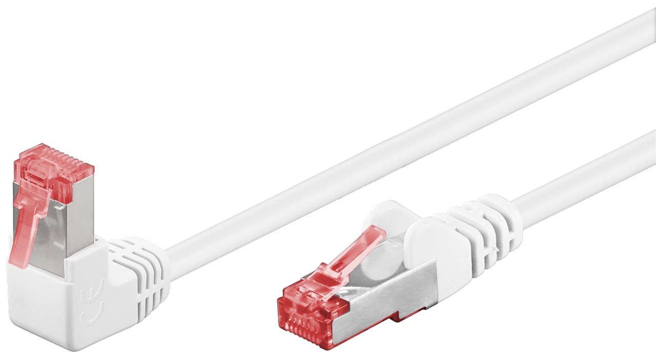 CAT 6 Patchkabel 1x 90° gewinkelt, S/FTP (PiMF), weiß, 0,25 m - Kabellänge 0.25 m - Kupferleiter (CU), halogenfreier Kabelmantel (LSZH), Rastnase oben CAT 6 Patchkabel 1x 90° gewinkelt, S/FTP (PiMF), weiß, 0,25 m - Kabellänge 0.25 m - Kupferleiter (CU), halogenfreier Kabelmantel (LSZH), Rastnase oben