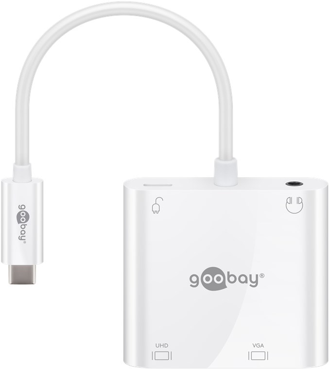 USB-C™ Multiport-Adapter HDMI™+VGA+PD 100 W - Verbrauchseinheit 1 Stk. im Polybeutel - erweitert ein USB-C™-Gerät um einen HDMI™- , einen 3.5 mm Audio- und einen VGA-Anschluss