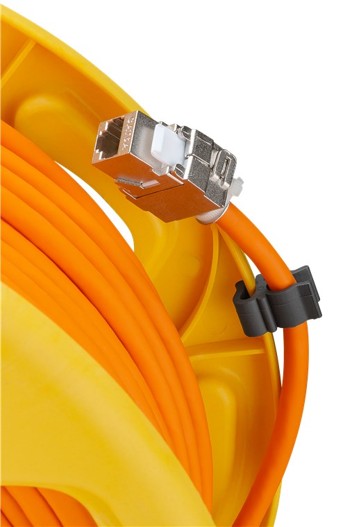 Mobile RJ45 Netzwerk Kabeltrommel - Kabellänge 90 m - Doppelt geschirmtes, halogenfreies CAT-7A S/FTP Installationskabel (1000 MHz) auf robuster Kabeltrommel