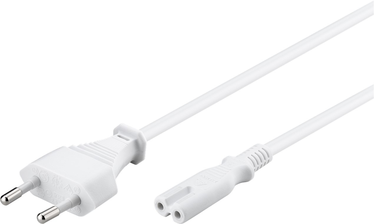Anschlusskabel Eurostecker, 5 m, Weiß - Kabellänge 5 m - Eurostecker (Typ C, CEE 7/16) > Gerätebuchse C7 Anschlusskabel Eurostecker, 5 m, Weiß - Kabellänge 5 m - Eurostecker (Typ C, CEE 7/16) > Gerätebuchse C7