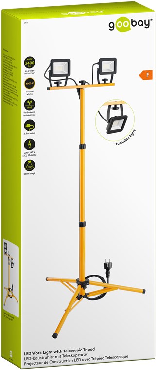 LED-Baustrahler mit Teleskopstativ, 2 x 20 W - mit insgesamt 3400 lm und neutralweißem Licht (4000 K), für den Innen- und Außeneinsatz geeignet (IP65) LED-Baustrahler mit Teleskopstativ, 2 x 20 W - mit insgesamt 3400 lm und neutralweißem Licht (4000 K), für den Innen- und Außeneinsatz geeignet (IP65)