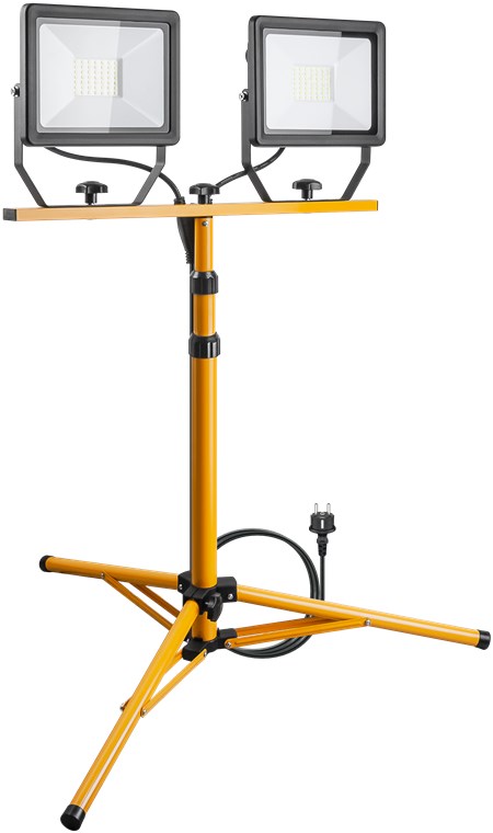 LED-Baustrahler mit Teleskopstativ, 2 x 50 W - mit insgesamt 8500 lm und kaltweißem Licht (6500 K), für den Innen- und Außeneinsatz geeignet (IP65) LED-Baustrahler mit Teleskopstativ, 2 x 50 W - mit insgesamt 8500 lm und kaltweißem Licht (6500 K), für den Innen- und Außeneinsatz geeignet (IP65)