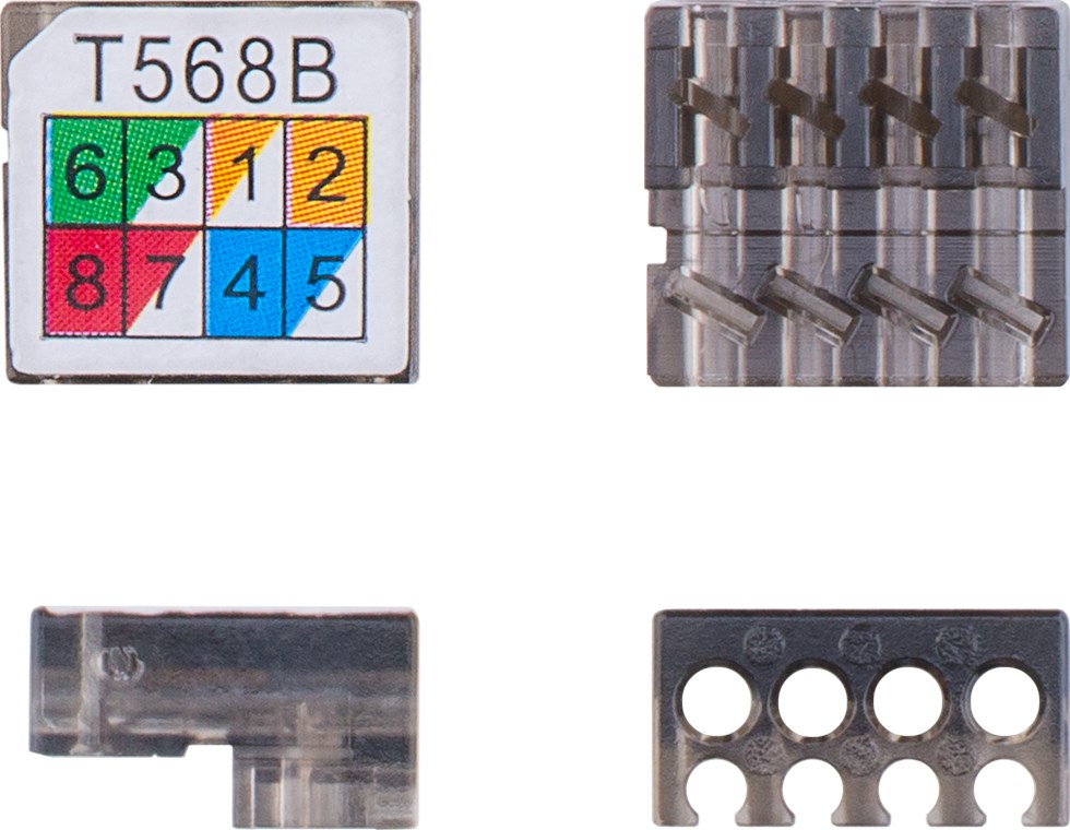 Werkzeugloser Kabel Verbinder "slim" CAT 6A, STP geschirmt - Klemmleiste für LSA Montage (werkzeugfrei)