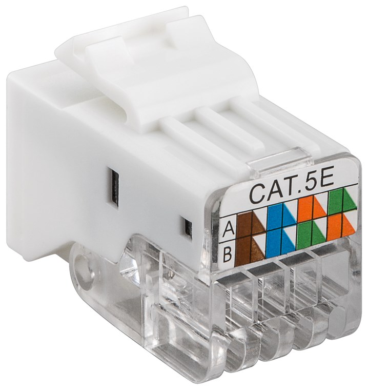 Keystone Modul RJ45 CAT 5e, UTP - 18,11 mm breit, Klemmleiste für werkzeugfreie LSA-Montage, Snap-In-System