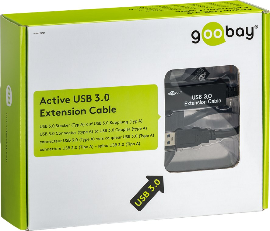 Aktives USB 3.0 Verlängerungskabel, Schwarz - Kabellänge 5 m - USB 3.0-Stecker (Typ A) > USB 3.0-Buchse (Typ A)