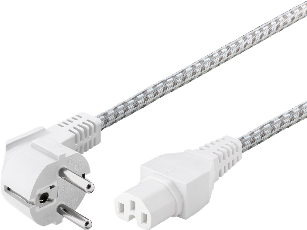 Warmgeräte-Anschlusskabel, 2 m, Weiß-Silber - Kabellänge 2 m - Schutzkontaktstecker (Typ F, CEE 7/7) > Gerätebuchse C15 Warmgeräte-Anschlusskabel, 2 m, Weiß-Silber - Kabellänge 2 m - Schutzkontaktstecker (Typ F, CEE 7/7) > Gerätebuchse C15