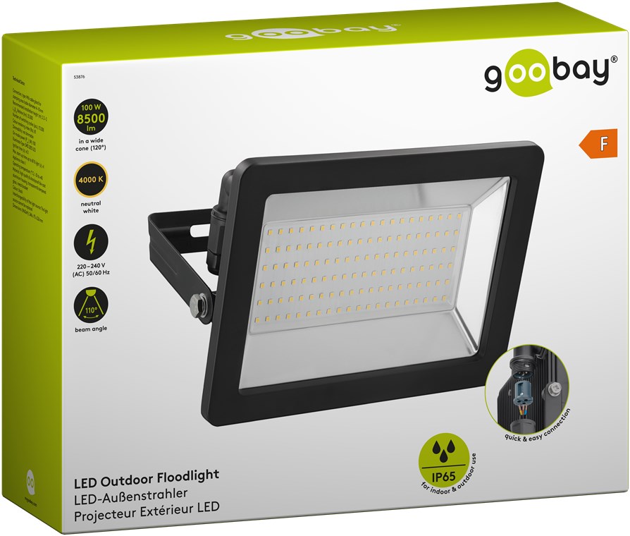 LED-Außenstrahler, 100 W - mit 8500 lm, neutralweißem Licht (4000 K) und M16-Kabelverschraubung, für den Außeneinsatz geeignet (IP65)