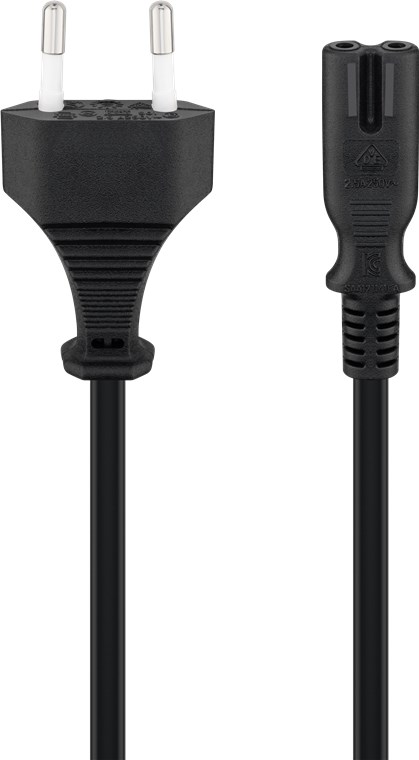 Anschlusskabel Eurostecker, 1,5 m, Schwarz - Kabellänge 1.5 m - Eurostecker (Typ C, CEE 7/16) > Gerätebuchse C7