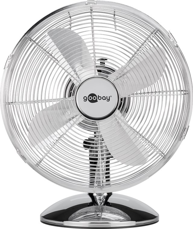 12 Zoll Retro-Tischventilator - Farbversion Chrom - oszillierender, leiser Luftkühler mit Stromkabel 12 Zoll Retro-Tischventilator - Farbversion Chrom - oszillierender, leiser Luftkühler mit Stromkabel