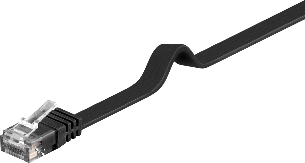CAT 6 Flach-Patchkabel, U/UTP, Schwarz, 0,5 m - Kabellänge 0.5 m - Kupferleiter (CU)