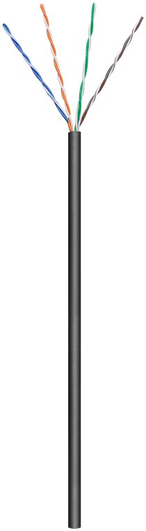 CAT 5e Outdoor Netzwerkkabel, U/UTP, Schwarz - Kabellänge 100 m - Kupferkaschierter Aluminiumleiter (CCA), AWG 26/7 (stranded), Polyethylen-Kabelmantel (PE)