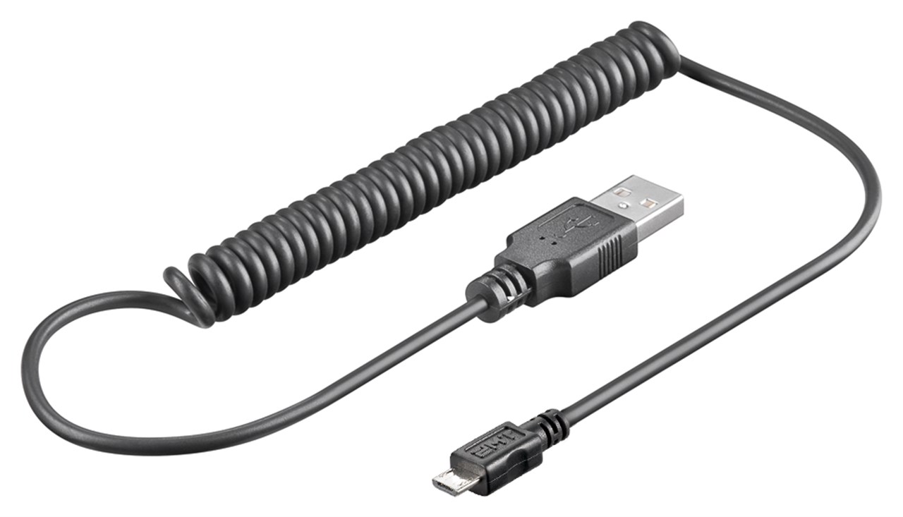Micro USB Lade- und Synchronisationskabel, Spiralkabel - für Android-Geräte; Schwarz
