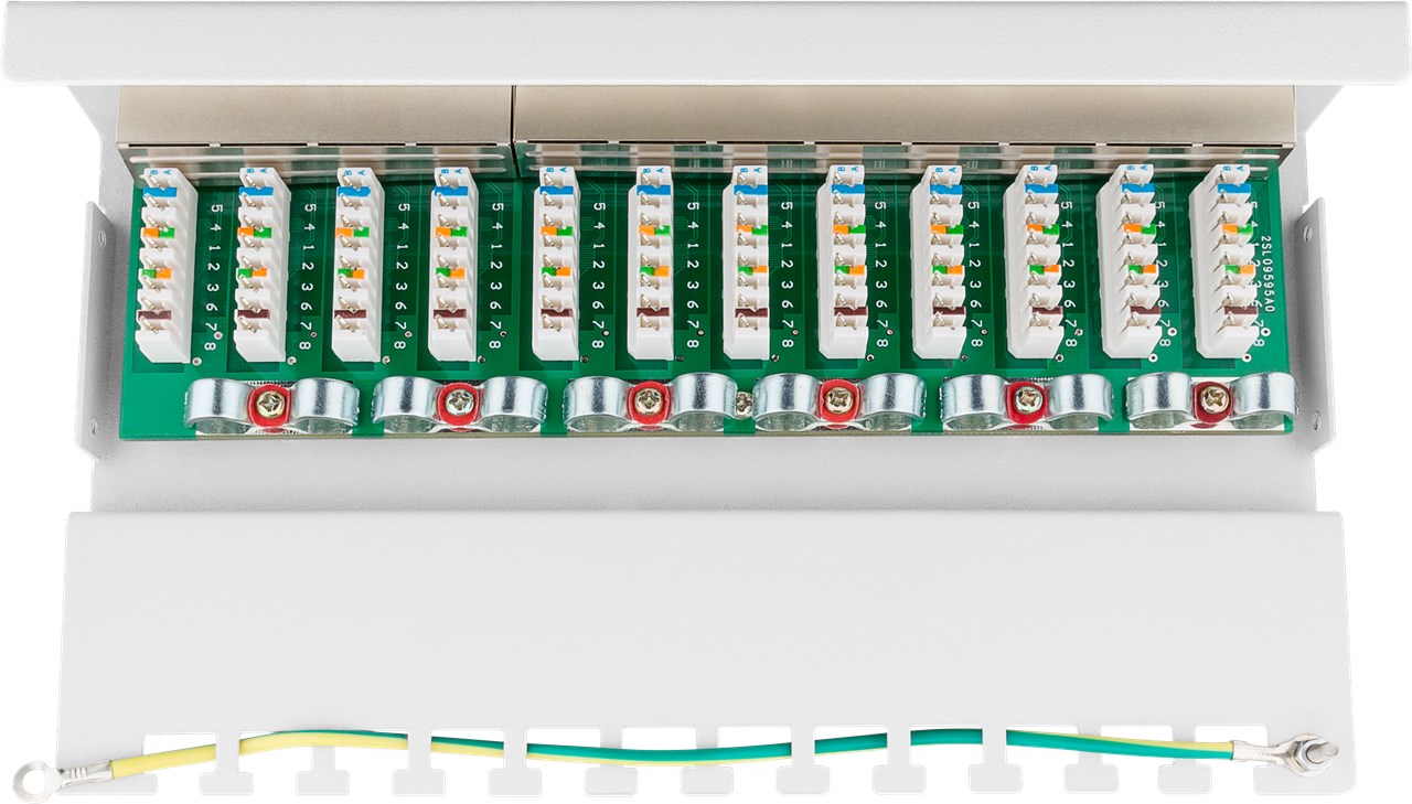 CAT 6 Mini/Desktop Patch Panel, 12 Port, (1 HE) - Farbversion Weiß - STP geschirmt CAT 6 Mini/Desktop Patch Panel, 12 Port, (1 HE) - Farbversion Weiß - STP geschirmt