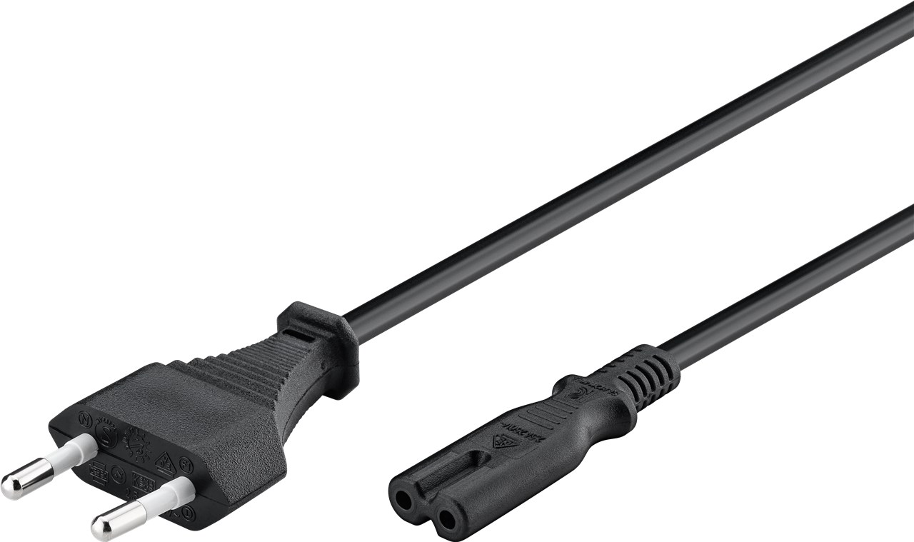 Anschlusskabel Eurostecker, 1,8 m, Schwarz - Kabellänge 1.8 m - Eurostecker (Typ C, CEE 7/16) > Gerätebuchse C7