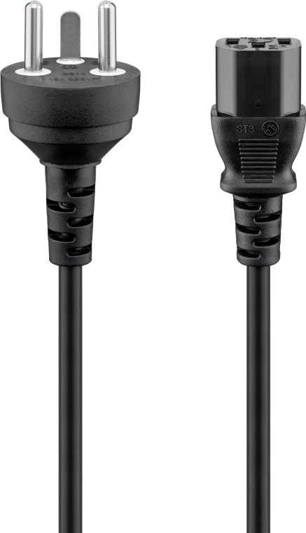 Kaltgerätekabel Dänemark Typ K, 2 m, Schwarz Kaltgerätekabel Dänemark Typ K, 2 m, Schwarz - Dänemark-Stecker (Typ K, IEC 60906-1) > Gerätebuchse C13 (Kaltgeräteanschluss)