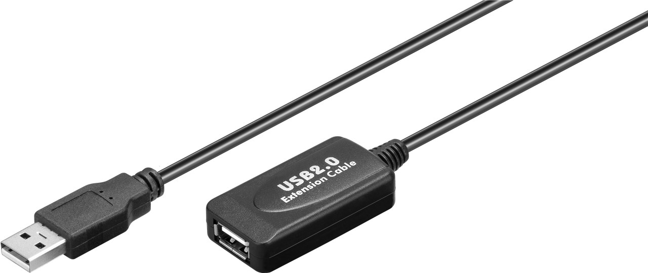 Aktives USB 2.0 Verlängerungskabel, Schwarz - Kabellänge 10 m - USB 2.0-Stecker (Typ A) > USB 2.0-Buchse (Typ A) Aktives USB 2.0 Verlängerungskabel, Schwarz - Kabellänge 10 m - USB 2.0-Stecker (Typ A) > USB 2.0-Buchse (Typ A)