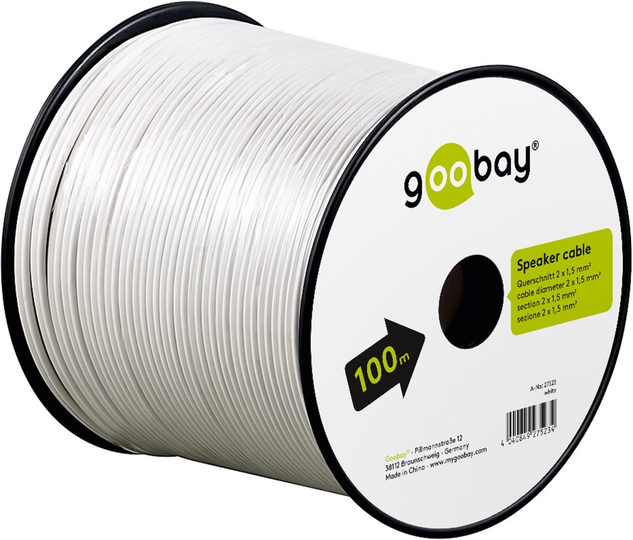 Lautsprecherkabel weiß CCA - Kabellänge 100 m - 100 m Spule, Querschnitt 2 x 1,5 mmÂ²