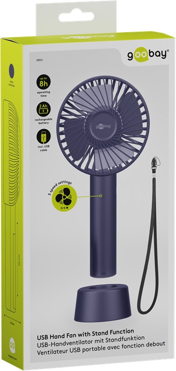 USB-Handventilator mit Standfunktion, Blau - mit wiederaufladbarer Batterie (austauschbar)