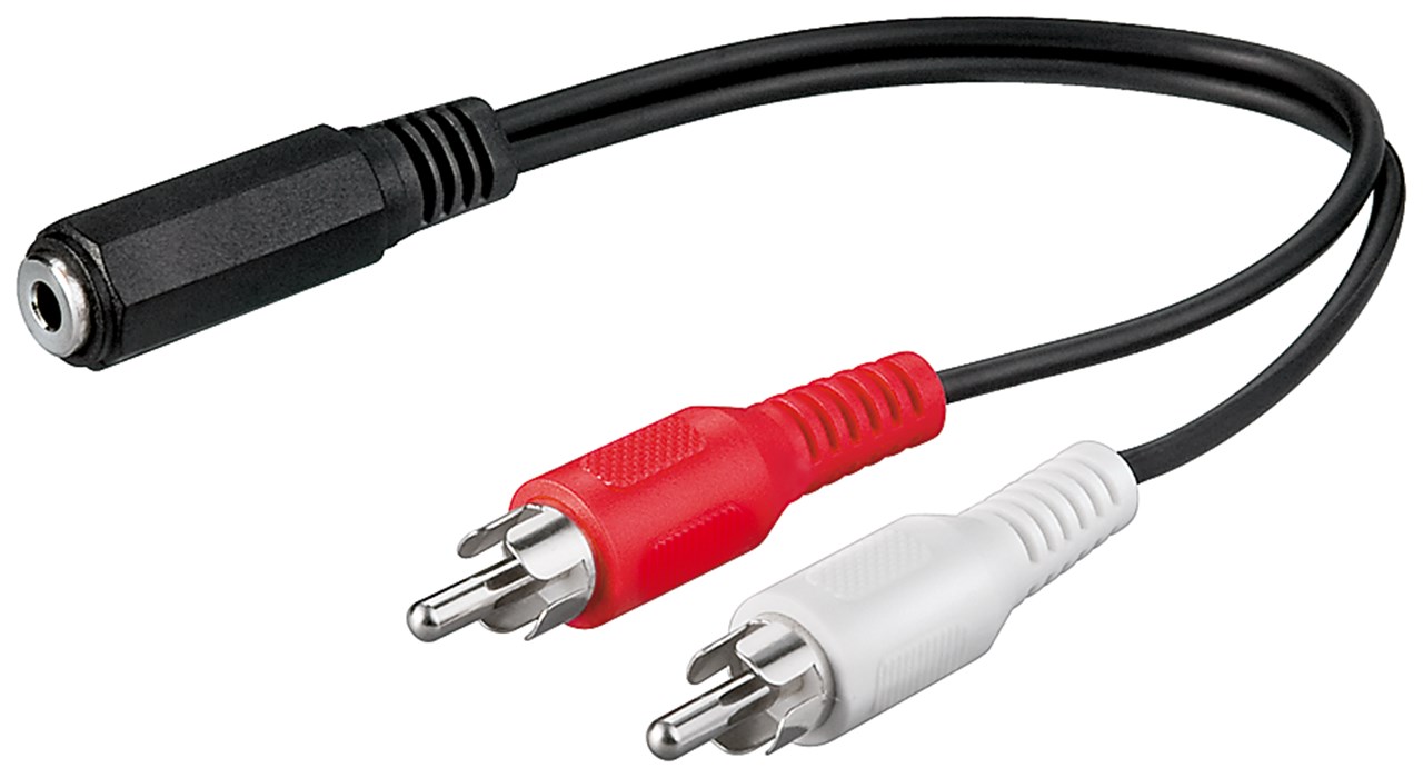 Audio Kabeladapter 3,5 mm Buchse zu Cinch-Stecker Audio Kabeladapter 3,5 mm Buchse zu Cinch-Stecker - Kabellänge 0.2 m - Klinke 3,5 mm Buchse (3-Pin, stereo) > 2x Cinch-Stecker (Audio links/rechts)