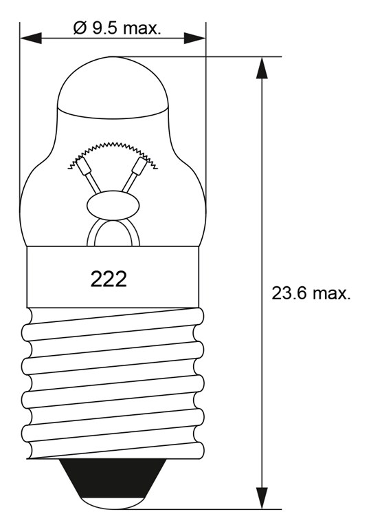 Taschenlampen-Spitzlinse, 0,5 W - Max. Leistungsaufnahme 0.5 W - Sockel E10, 2,2 V (DC), 250 mA