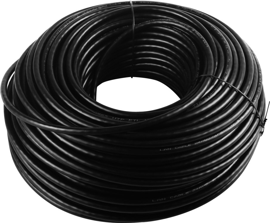 CAT 6 Outdoor Netzwerkkabel-Set, U/UTP, Schwarz - Kabellänge 100 m - Kupferkaschierter Aluminiumleiter (CCA), AWG 24/1 (solid), Polyethylen-Kabelmantel (PE)