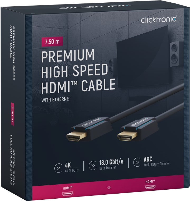 High-Speed-HDMI™-Kabel mit Ethernet - Kabellänge 7.5 m - Premium-Kabel|1x HDMI™-Stecker 1x HDMI™-Stecker|7,5 m|UHD 4K @ 60 Hz