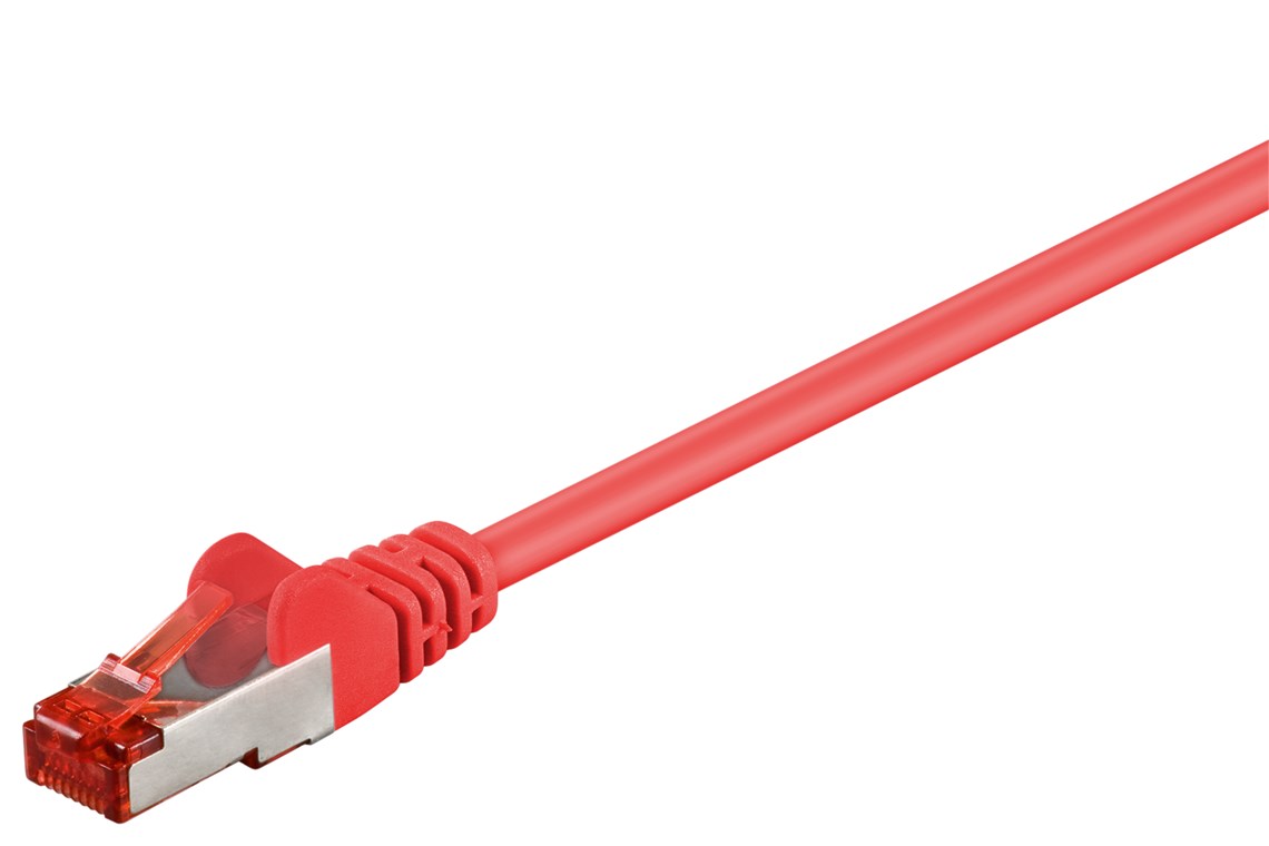 CAT 6 Patchkabel, S/FTP (PiMF), Rot, 0,15 m - Kabellänge 0.15 m - Kupferleiter (CU), halogenfreier Kabelmantel (LSZH)