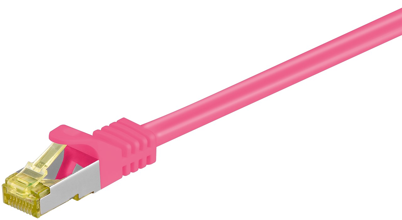 RJ45 Patchkabel CAT 6A S/FTP (PiMF), 500 MHz mit CAT 7 Rohkabel, Magenta RJ45 Patchkabel CAT 6A S/FTP (PiMF), 500 MHz mit CAT 7 Rohkabel, Magenta - Kabellänge 0.25 m - Kupferleiter (CU), halogenfreier Kabelmantel (LSZH)