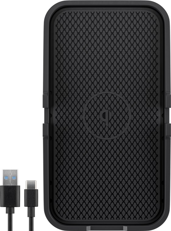 Kabelloses Kfz-Schnellladegerät 10 W, Schwarz - Ladematte geeignet für Smartphones und Geräte mit Qi-Standard Kabelloses Kfz-Schnellladegerät 10 W, Schwarz - Ladematte geeignet für Smartphones und Geräte mit Qi-Standard