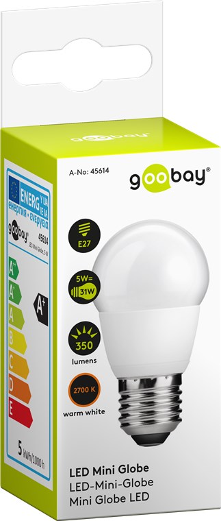 LED-Mini-Globe, 5 W - Sockel E27, ersetzt , warmweiß, nicht dimmbar