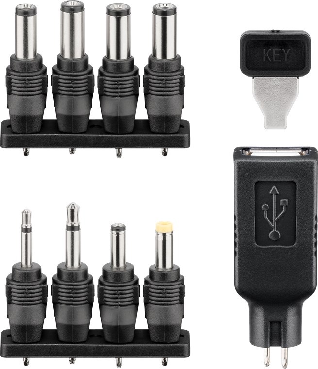 3 V - 12 V Universal-Netzteil - Ausgang, max. Stromstärke (DC) 0.6 A - inkl. 1 USB- und 8 DC-Adapter - max. 7,2 W und 0,6 A 3 V - 12 V Universal-Netzteil - Ausgang, max. Stromstärke (DC) 0.6 A - inkl. 1 USB- und 8 DC-Adapter - max. 7,2 W und 0,6 A