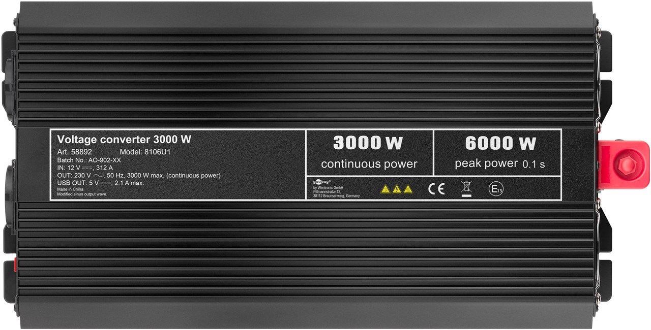Spannungswandler 3000 W - wandelt 12 V DC in 230 V AC um