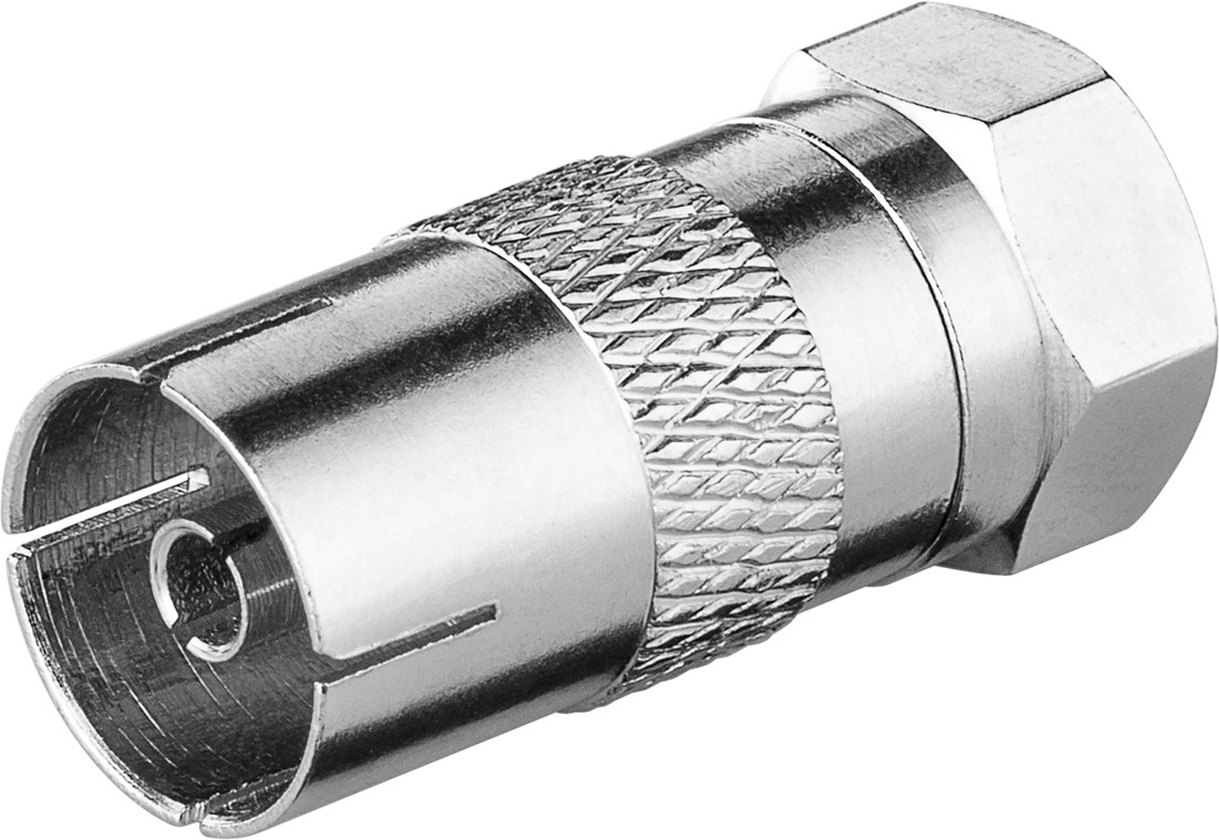 F-Adapter: F-Stecker > Koax-Buchse - Anschluss, Gehäusematerial Kupfer - Kupfer F-Adapter: F-Stecker > Koax-Buchse - Anschluss, Gehäusematerial Kupfer - Kupfer