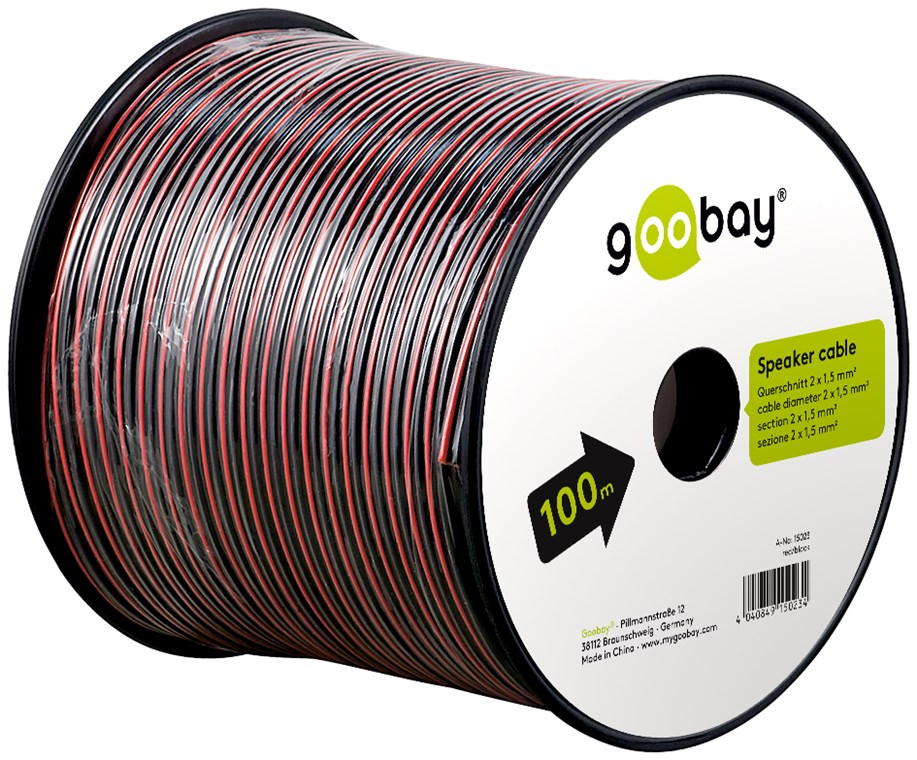 Lautsprecherkabel Rot;Schwarz CCA - Kabellänge 100 m - 100 m Spule, Querschnitt 2 x 1,5 mmÂ²