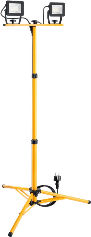 LED-Baustrahler mit Teleskopstativ, 2 x 20 W LED-Baustrahler mit Teleskopstativ, 2 x 20 W - mit insgesamt 3400 lm und neutralweißem Licht (4000 K), für den Innen- und Außeneinsatz geeignet (IP65)
