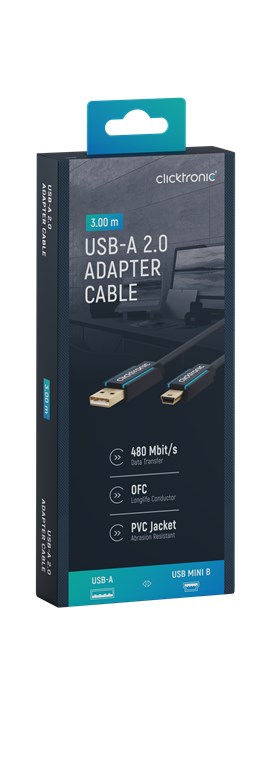 USB-A-auf-USB-Mini-B 2.0 Adapterkabel - Kabellänge 3 m - Premium-Kabel|USB-A-Stecker USB-Mini-B-Stecker|3,0 m|480 Mbit/s USB-A-auf-USB-Mini-B 2.0 Adapterkabel - Kabellänge 3 m - Premium-Kabel|USB-A-Stecker USB-Mini-B-Stecker|3,0 m|480 Mbit/s
