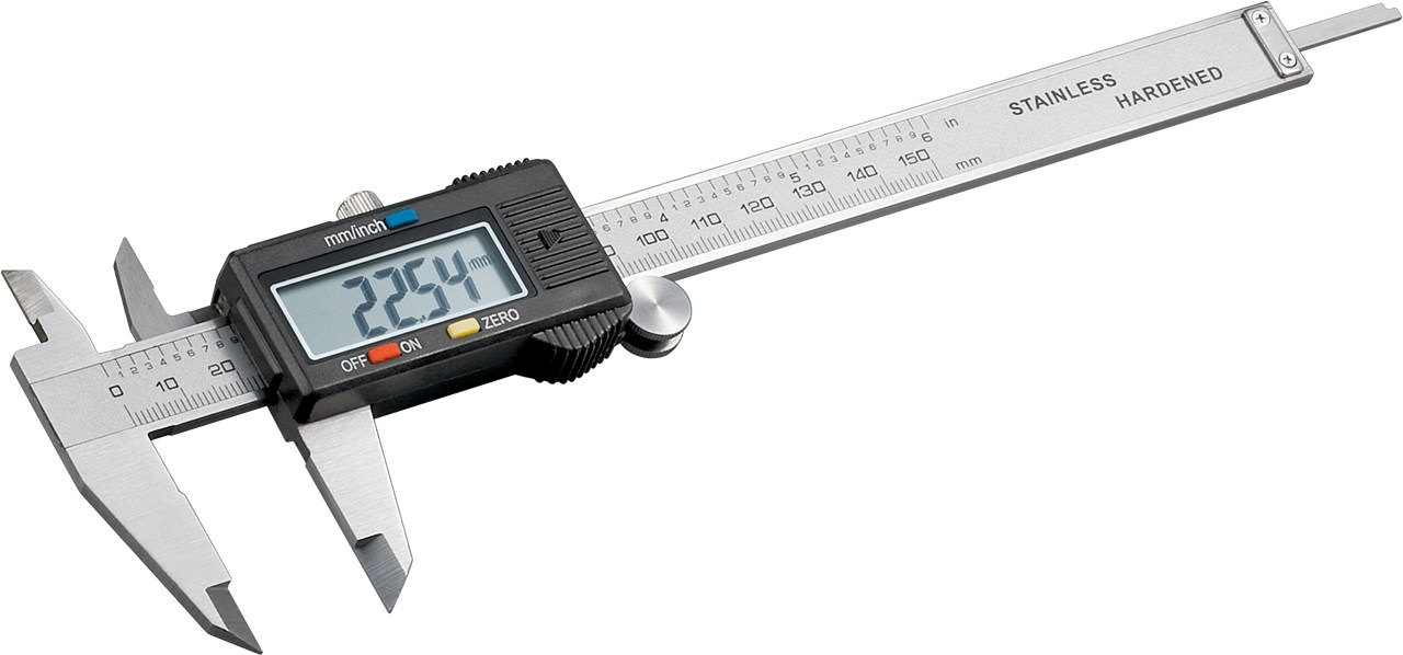 Digitaler Messschieber 150 mm / 6 Zoll - Messbereich 0 - 150 mm - für Messungen von 0 mm - 150 mm