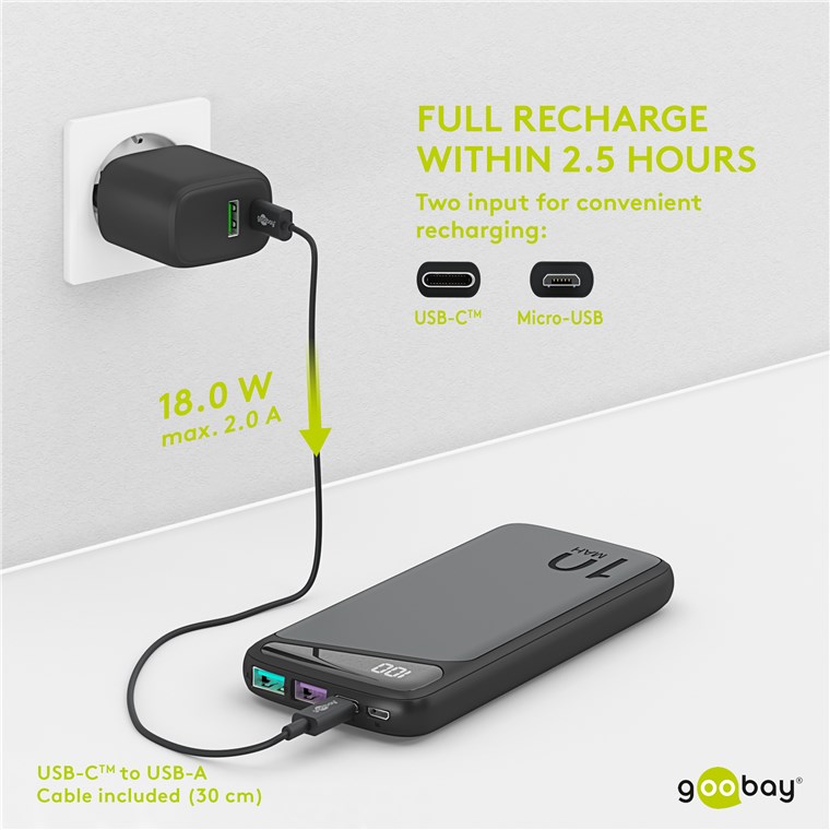 Schnelllade-Powerbank 10.000 mAh (USB-C™ PD, QC 3.0) - Leistungsstarke Powerbank mit Statusanzeige, Quick Charge-kompatibel Schnelllade-Powerbank 10.000 mAh (USB-C™ PD, QC 3.0) - Leistungsstarke Powerbank mit Statusanzeige, Quick Charge-kompatibel