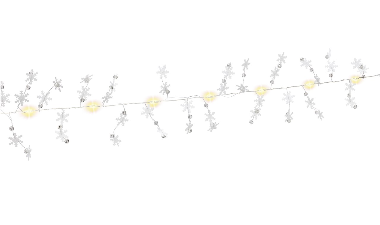 10er LED-Silberdraht-Lichterkette "Schneeflocken" - mit Timer-Funktion, warmweiß (3000 K), batteriebetrieben